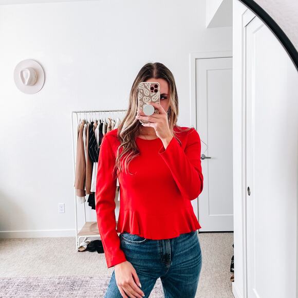 ALC Red Long Sleeve Peplum Ruffle Hem Top - Picture 11 of 11